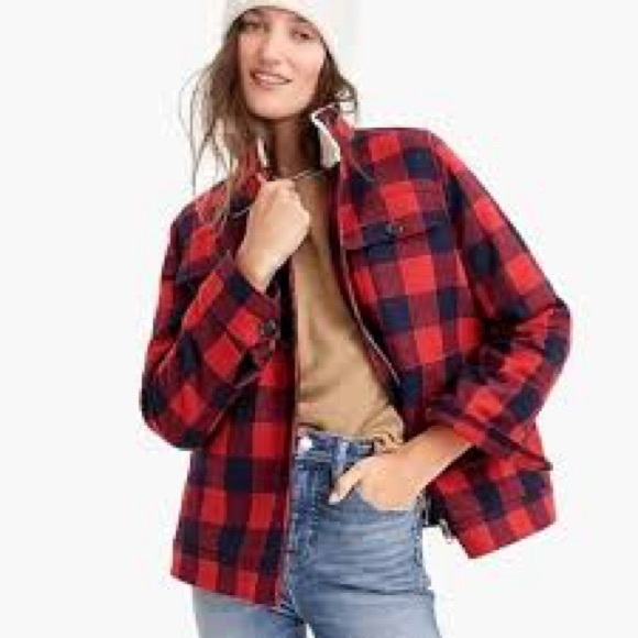J. Crew Utility Wool Lumberjack Checkered Plaid Sherpa Lined Flannel Jacket 🌻 - Picture 1 of 15